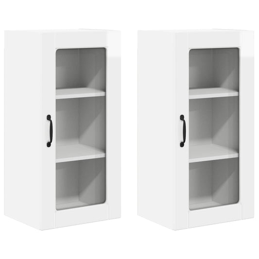 Wall Glass Cabinet LUCCA 2 pcs High Gloss White Engineered Wood