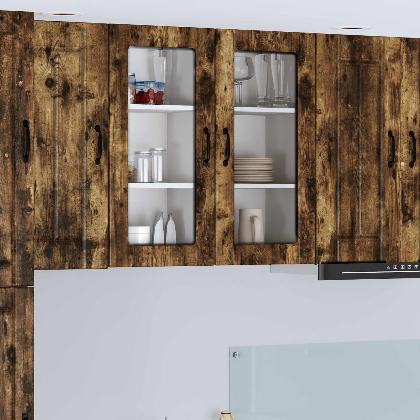 Wall Glass Cabinet LUCCA 2 pcs Smoked Oak 40 x 31 x 80 cm