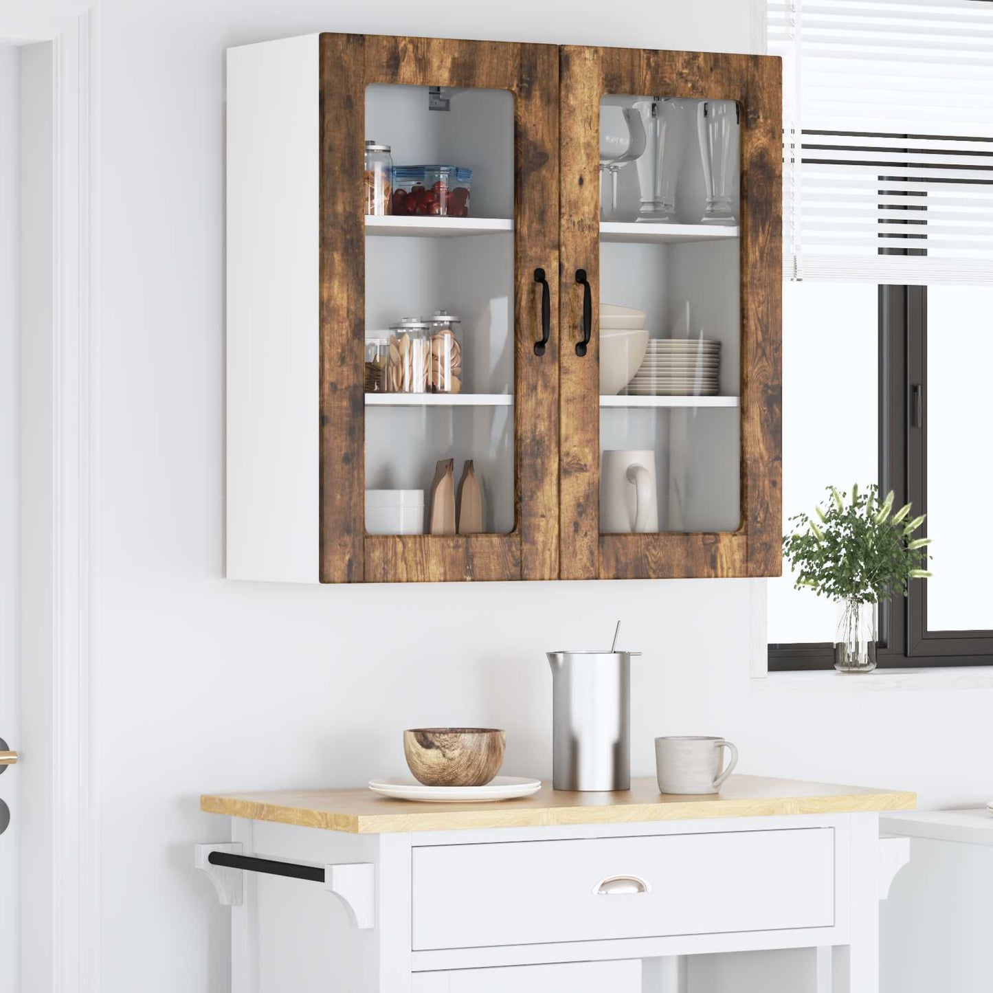 Wall Glass Cabinet LUCCA 2 pcs Smoked Oak 40 x 31 x 80 cm