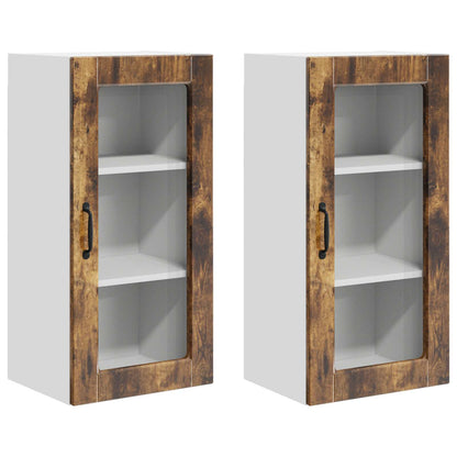 Wall Glass Cabinet LUCCA 2 pcs Smoked Oak 40 x 31 x 80 cm