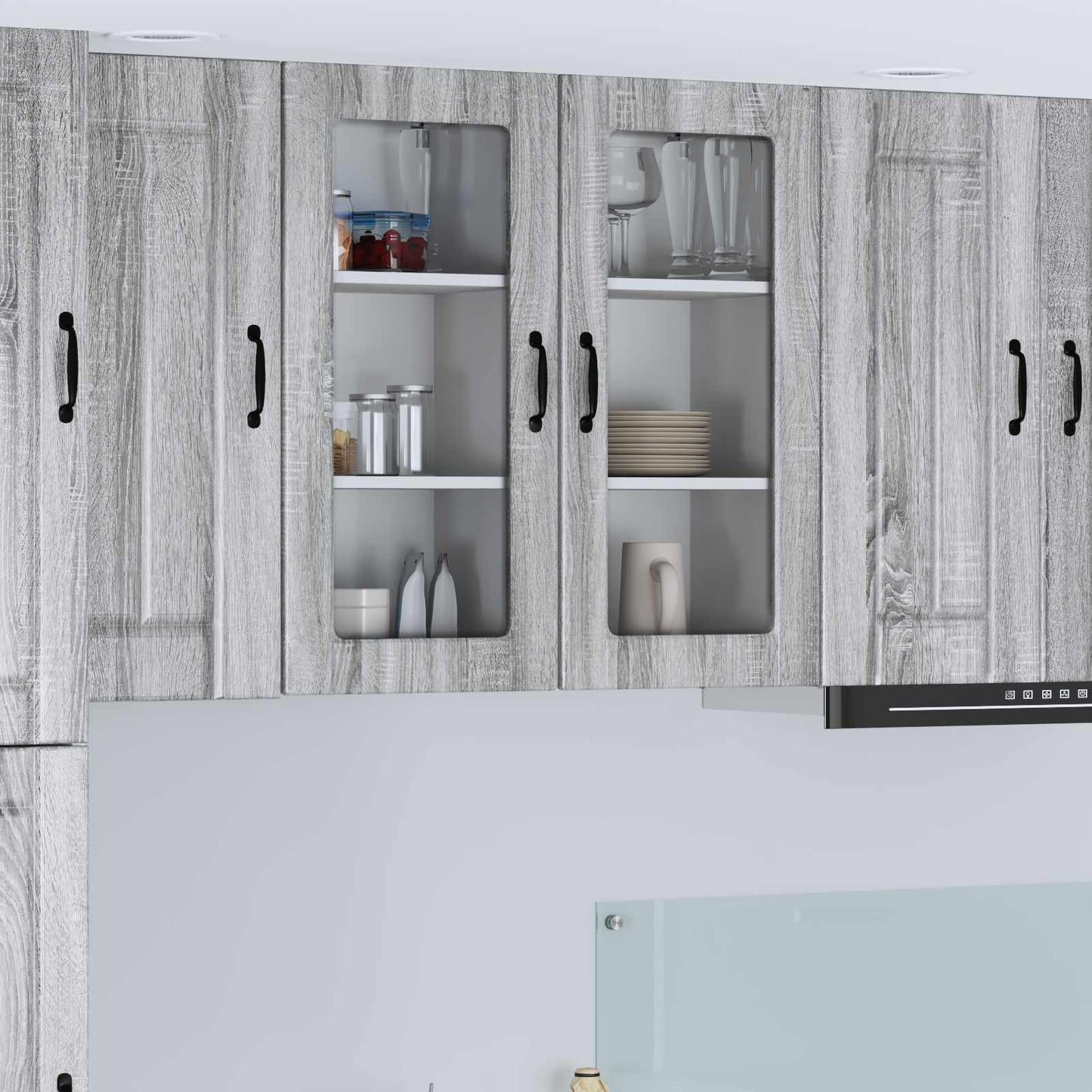 Wall Glass Cabinet LUCCA 2 pcs Grey Sonoma 40 x 31 x 80 cm