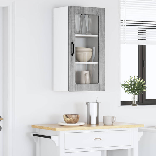 Wall Glass Cabinet LUCCA 2 pcs Grey Sonoma Engineered Wood