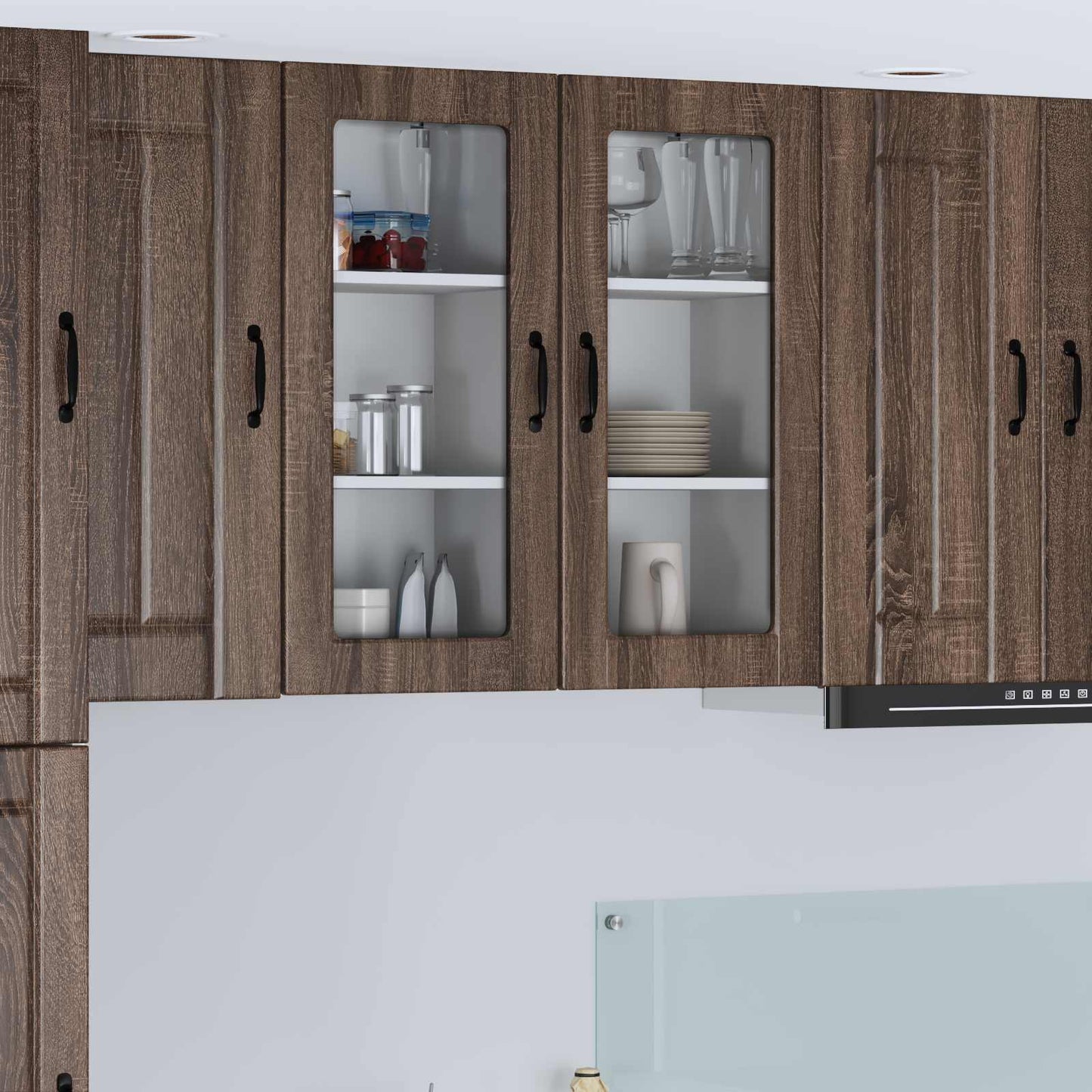 Wall Glass Cabinet LUCCA 2 pcs Brown Oak 40 x 31 x 80 cm