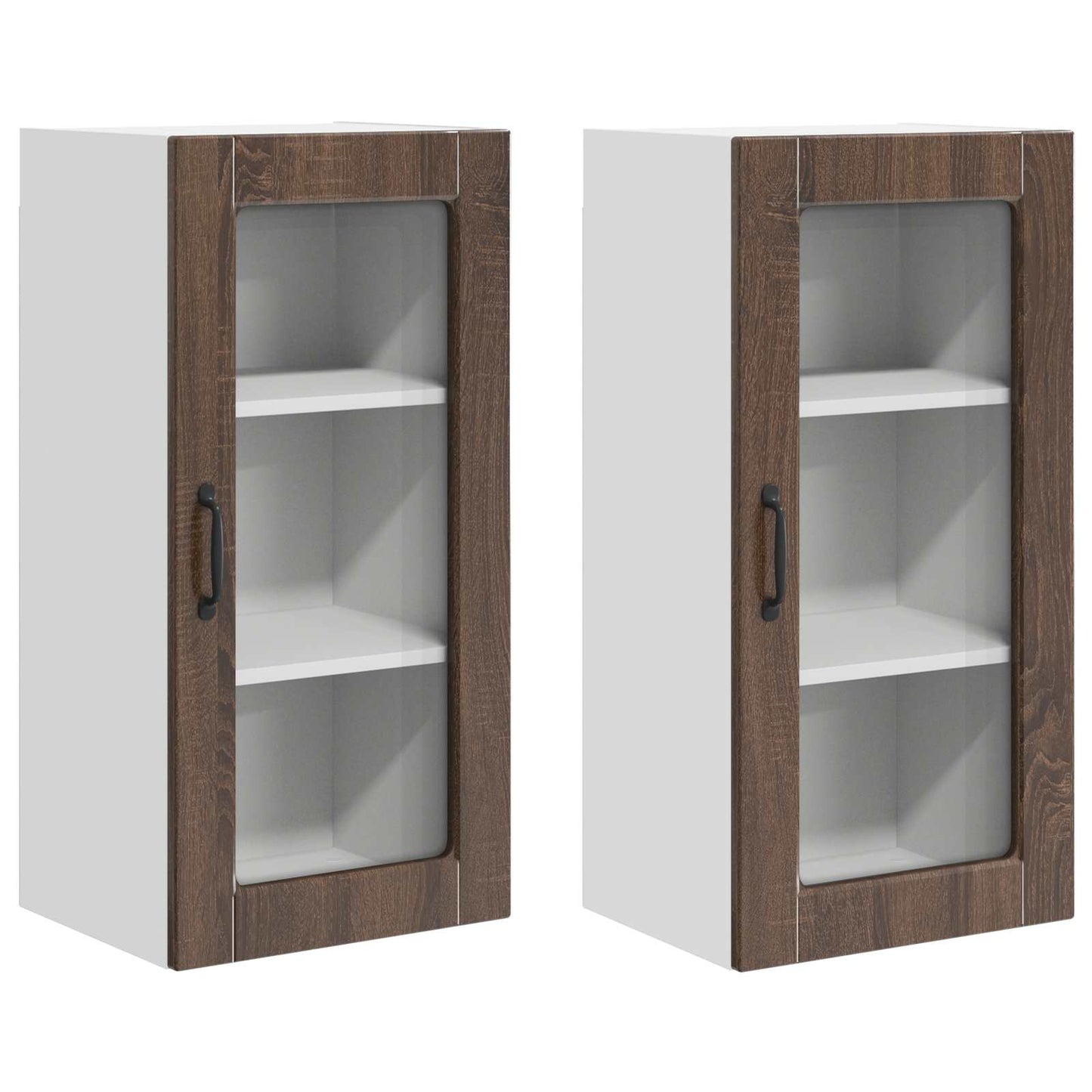 Wall Glass Cabinet LUCCA 2 pcs Brown Oak 40 x 31 x 80 cm