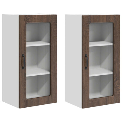 Wall Glass Cabinet LUCCA 2 pcs Brown Oak 40 x 31 x 80 cm