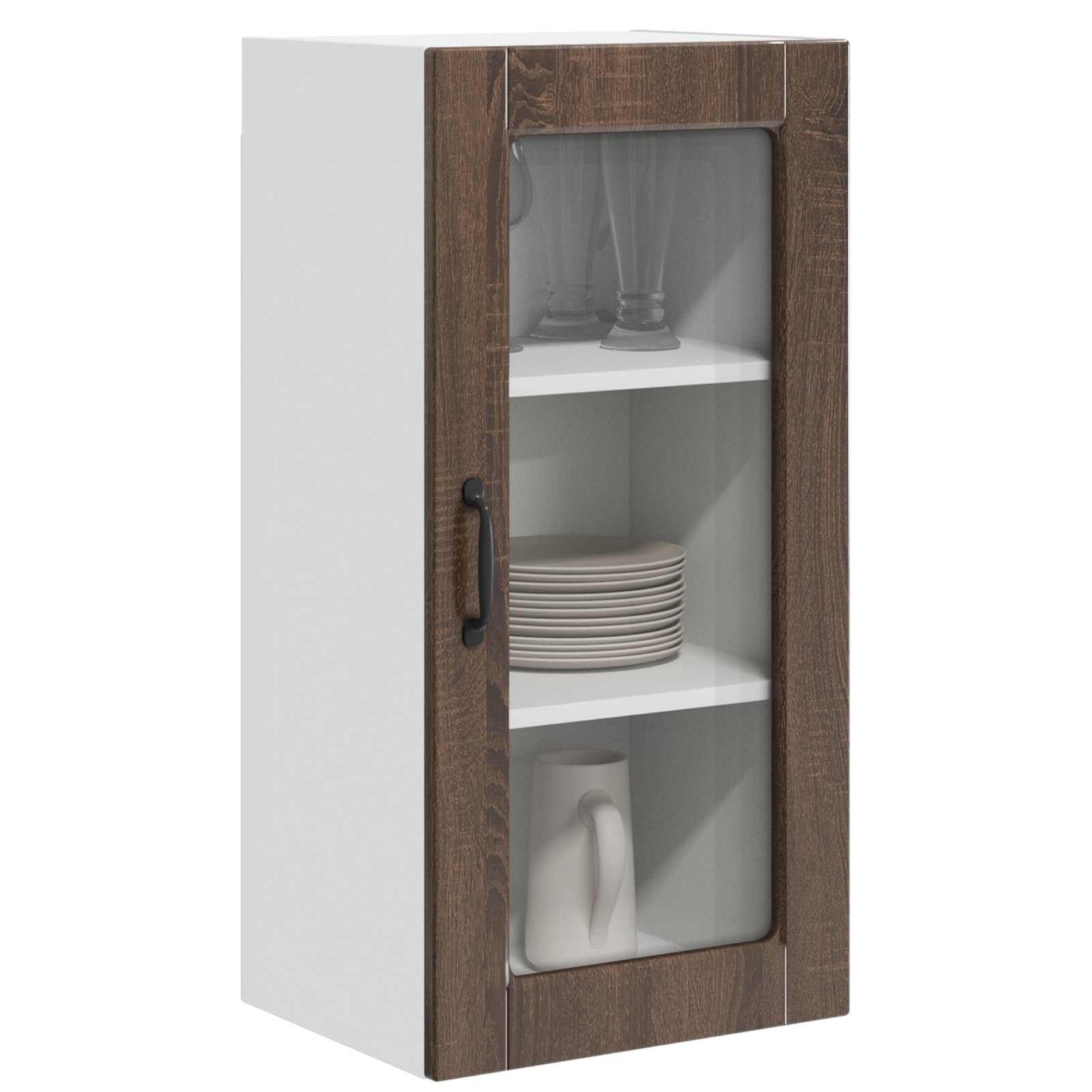 Wall Glass Cabinet LUCCA 2 pcs Brown Oak 40 x 31 x 80 cm