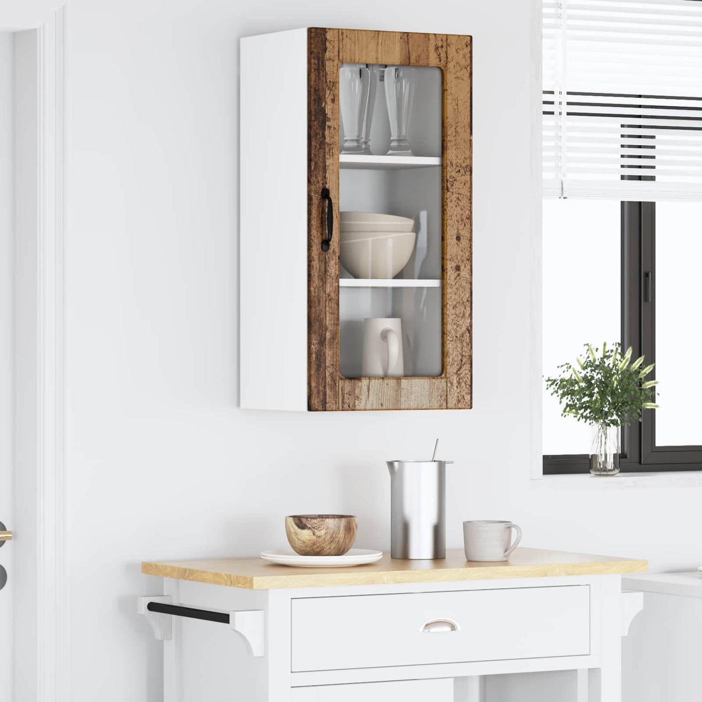 Wall Glass Cabinet LUCCA Old Wood 40 x 31 x 80 cm