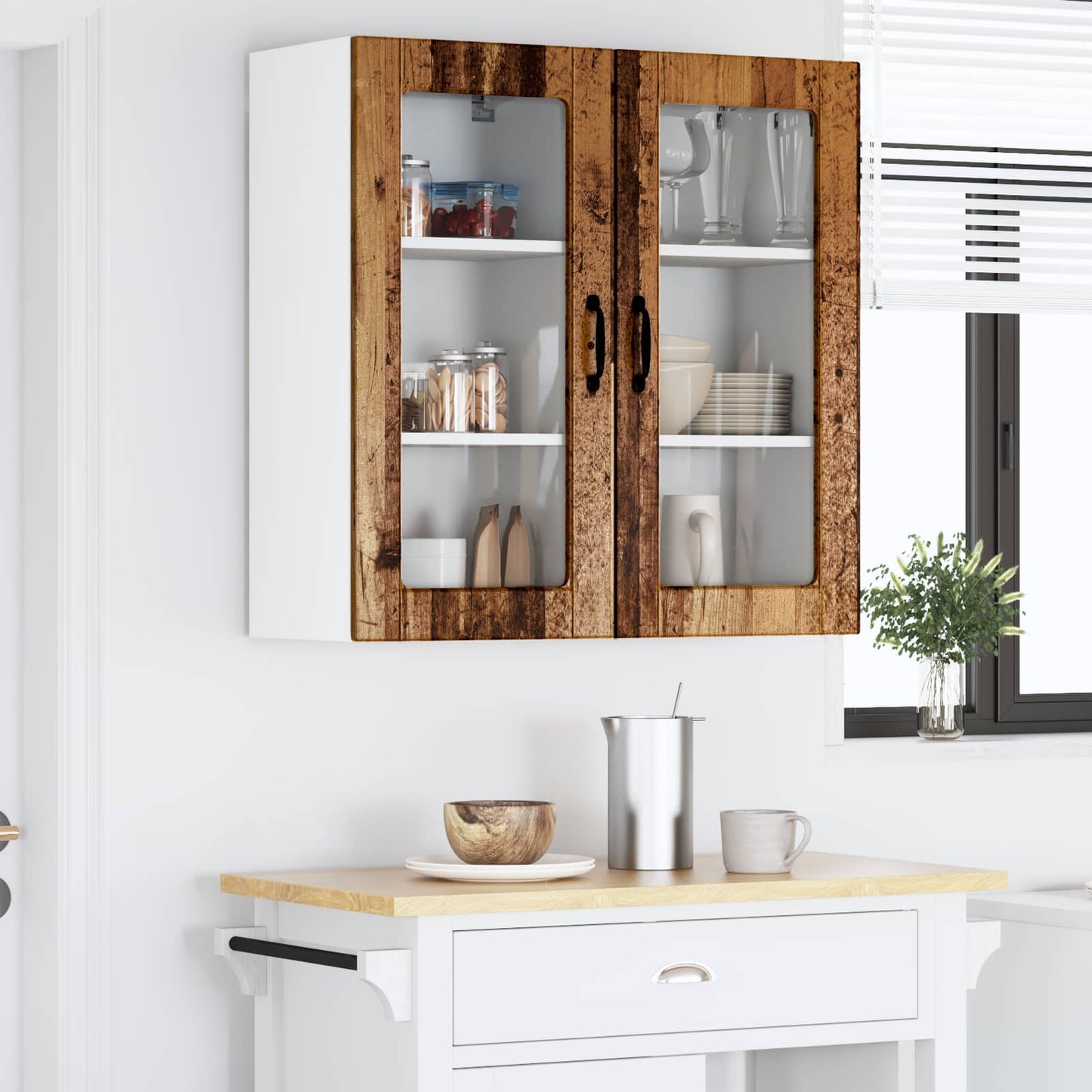 Wall Glass Cabinet LUCCA 2 pcs Old Wood 40 x 31 x 80 cm