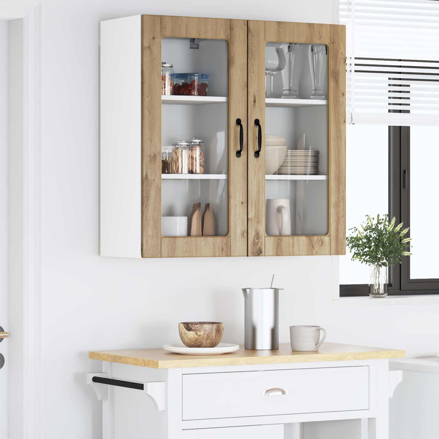 Wall Glass Cabinet LUCCA 2 pcs Artisan Oak 40 x 31 x 80 cm
