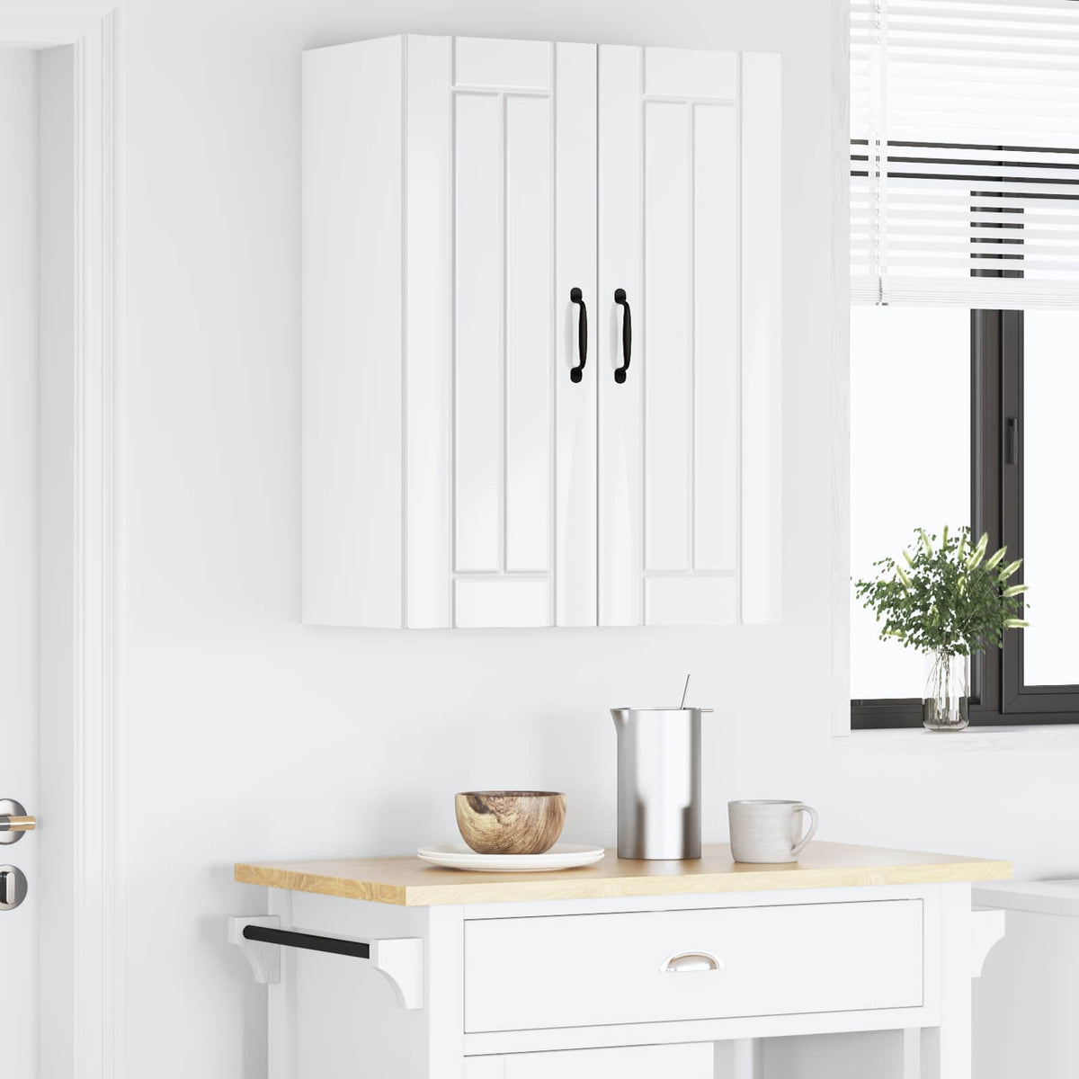 Wall Glass Cabinet LUCCA High Gloss White 60 x 31 x 80 cm