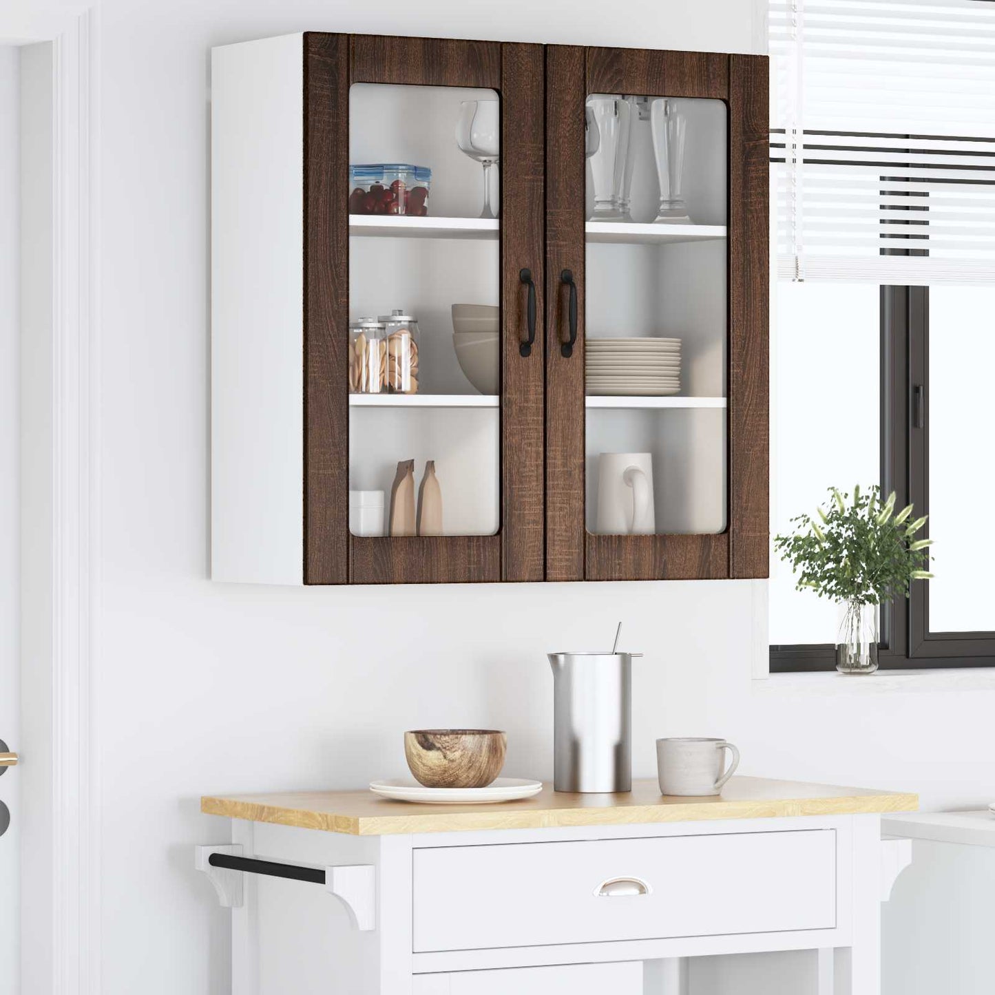 Wall Glass Cabinet LUCCA Brown Oak 80 x 31 x 80 cm