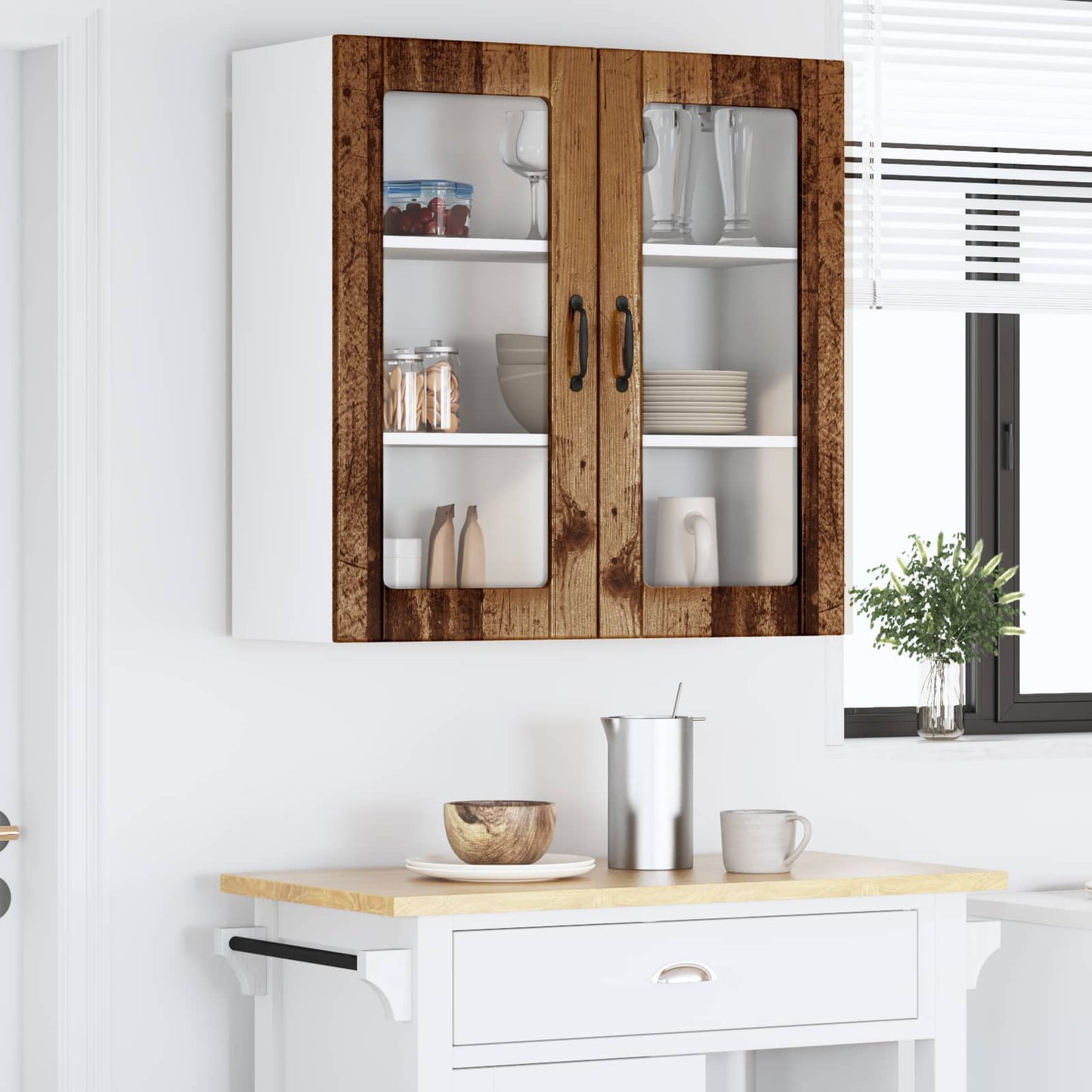 Wall Glass Cabinet LUCCA Old Wood 80 x 31 x 80 cm