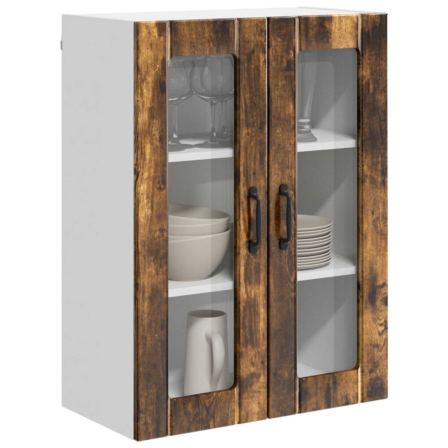 Wall Glass Cabinet LUCCA Smoked Oak 60 x 31 x 80 cm