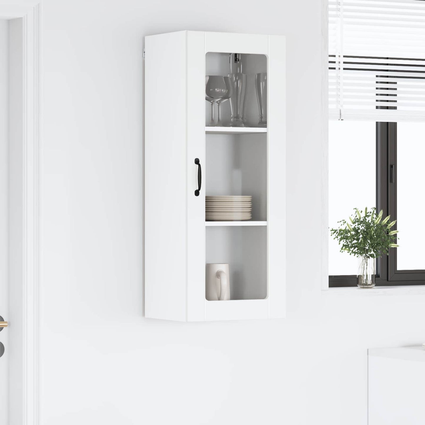 Wall Glass Cabinet LUCCA High Gloss White 40 x 31 x 100 cm