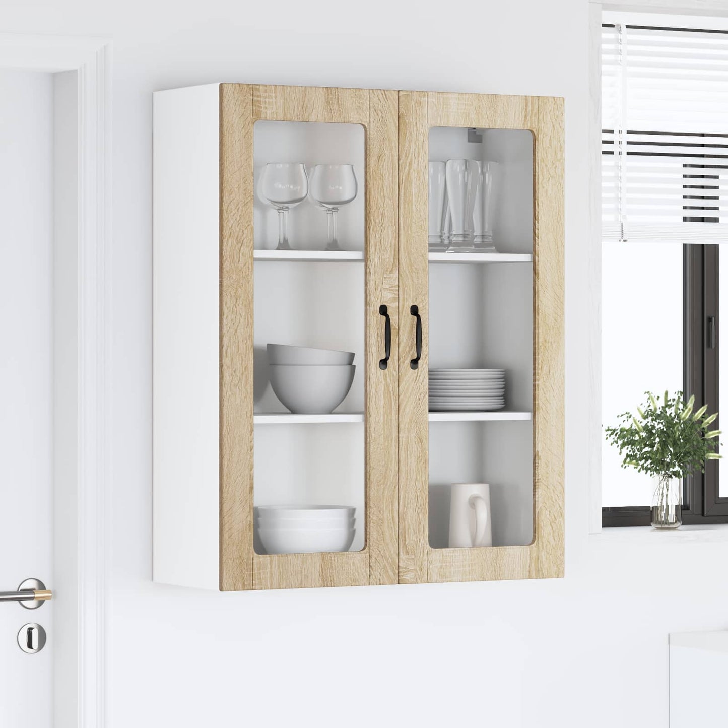 Wall Glass Cabinet LUCCA Sonoma Oak 80 x 31 x 100 cm