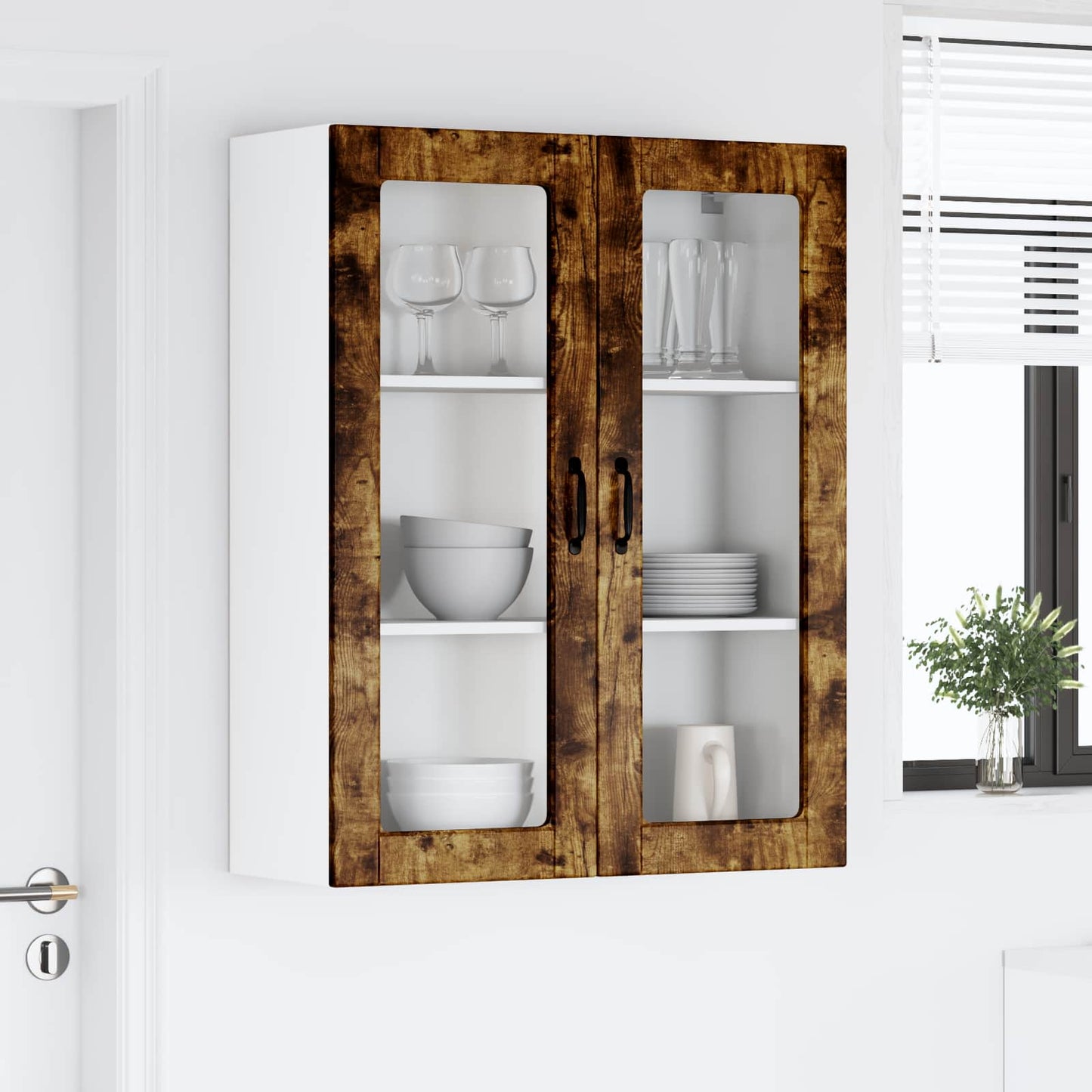 Wall Glass Cabinet LUCCA Smoked Oak 80 x 31 x 100 cm