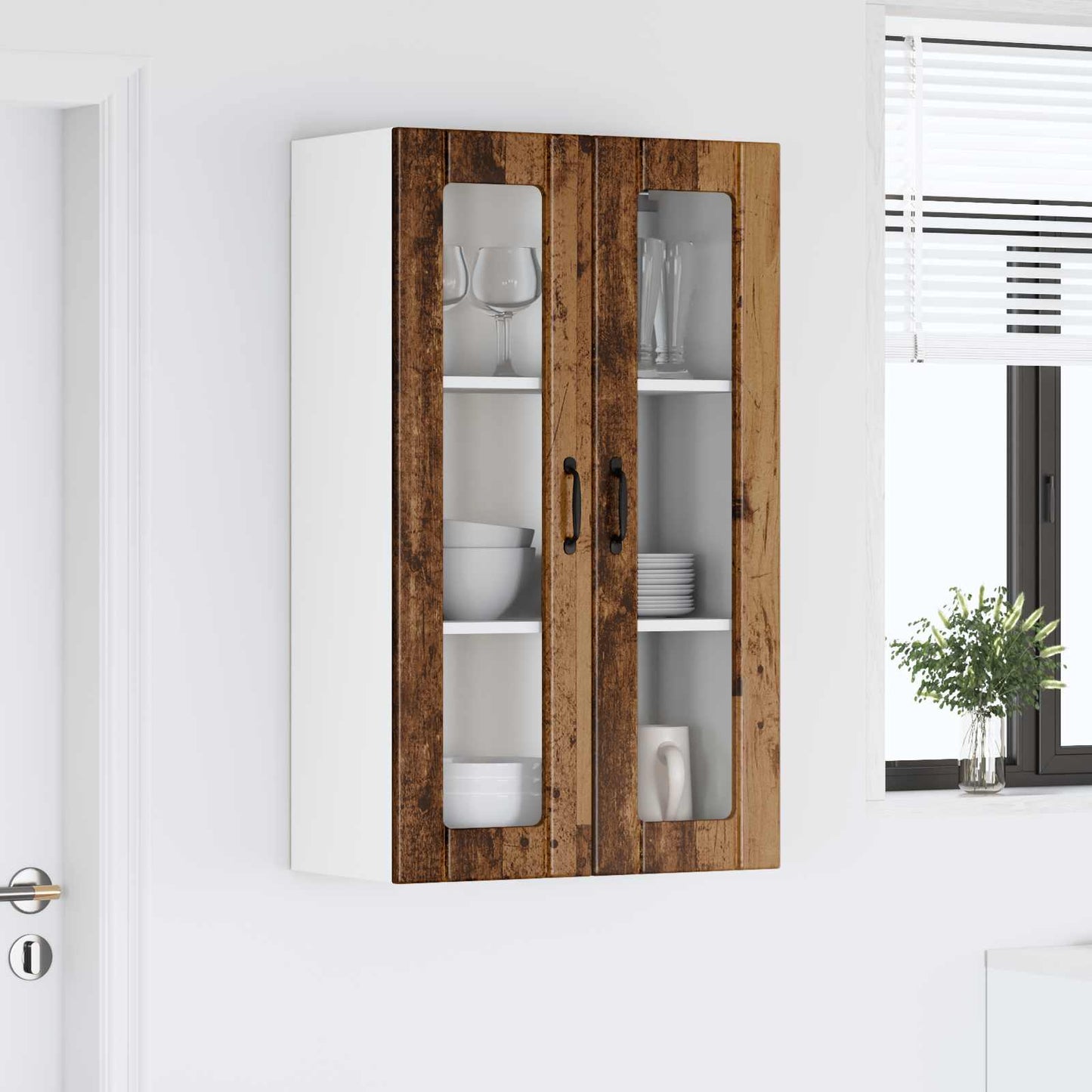 Wall Glass Cabinet LUCCA Old Wood 60 x 31 x 100 cm