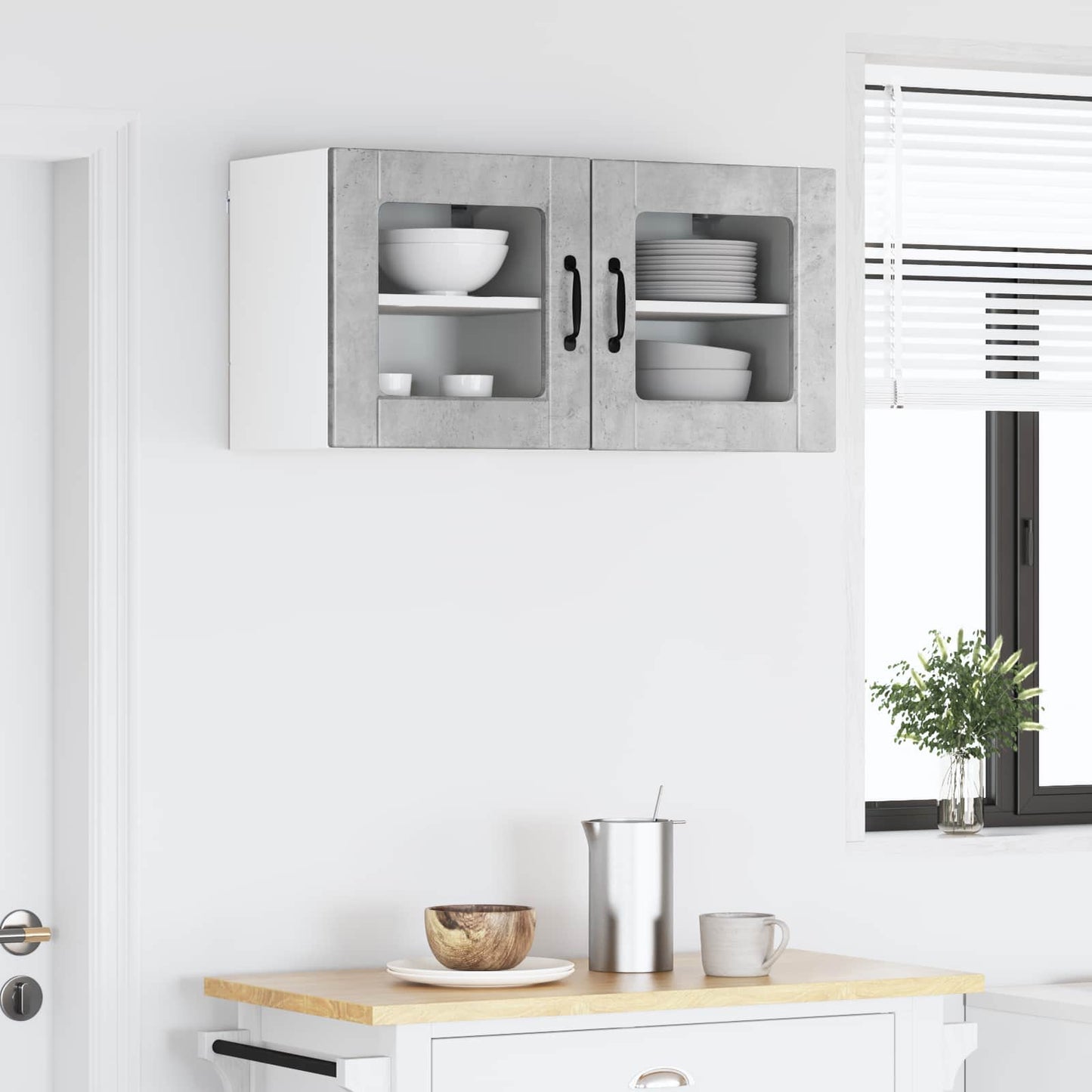 Wall Glass Cabinet PORTO 2 pcs Concrete Grey 40 x 31 x 40 cm