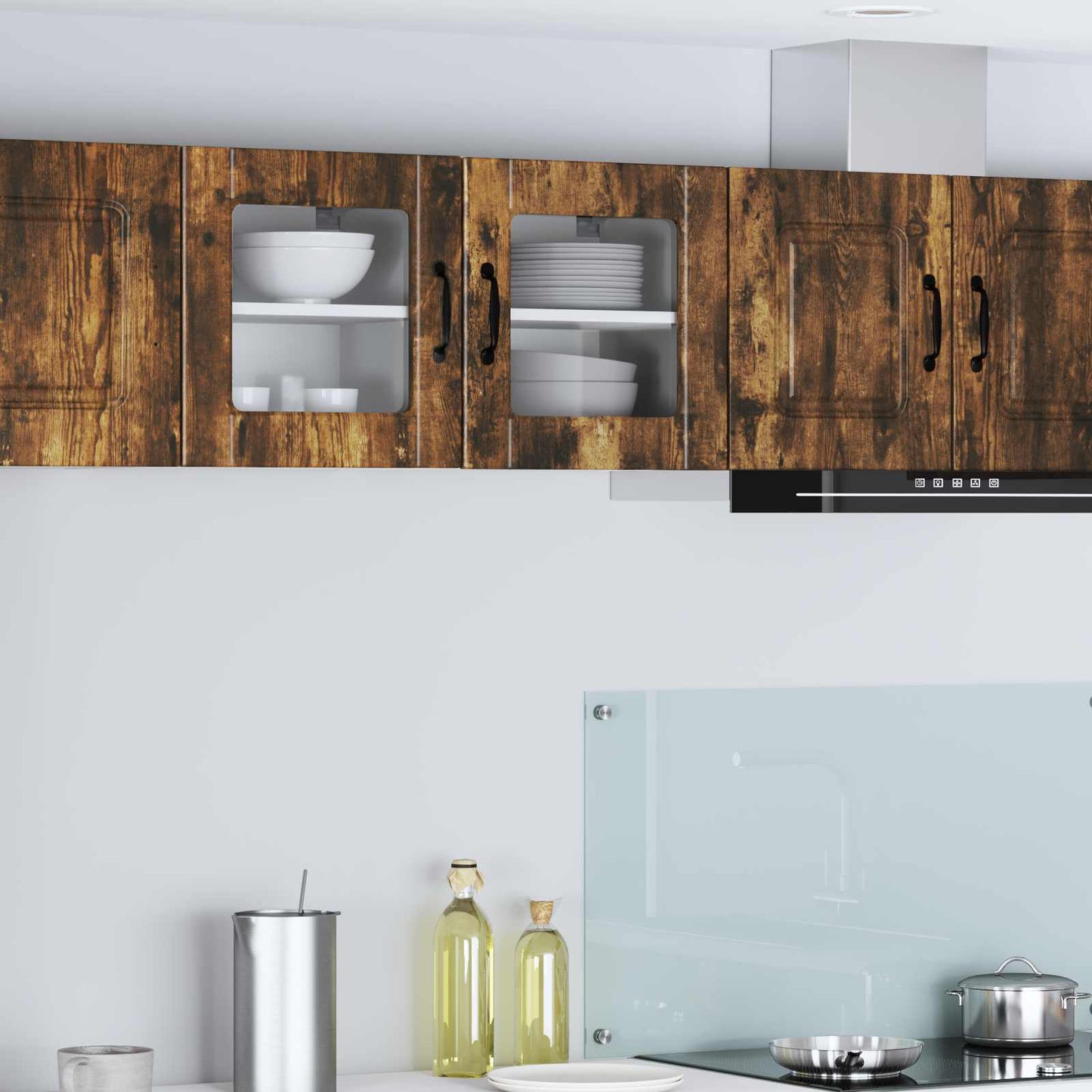Wall Glass Cabinet PORTO 2 pcs Smoked Oak 40 x 31 x 40 cm