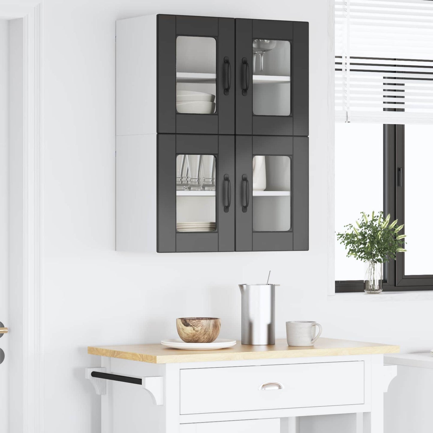 Wall Glass Cabinet PORTO 2 pcs Black 60 x 31 x 40 cm