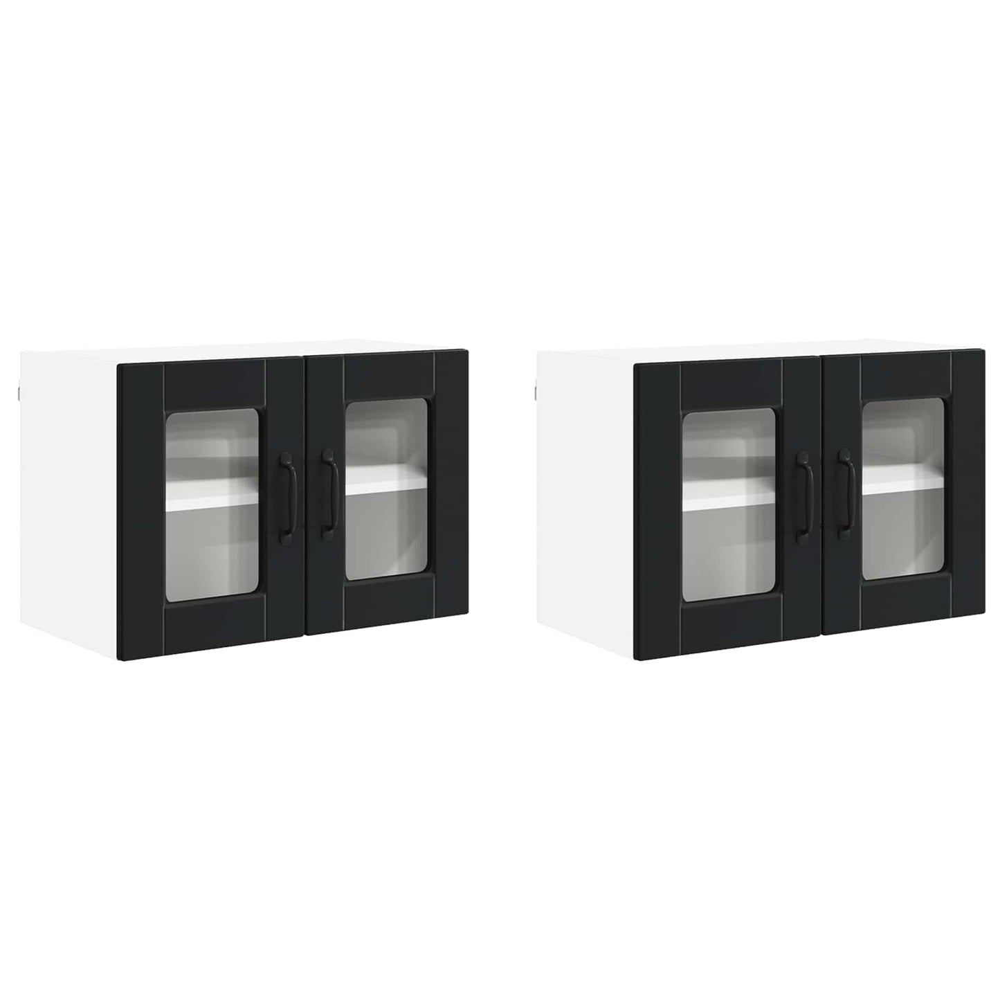Wall Glass Cabinet PORTO 2 pcs Black 60 x 31 x 40 cm