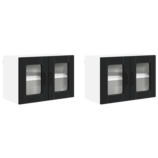 Wall Glass Cabinet PORTO 2 pcs Black Engineered Wood