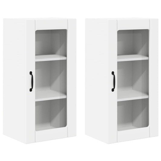 Wall Glass Cabinet PORTO 2 pcs White Engineered Wood