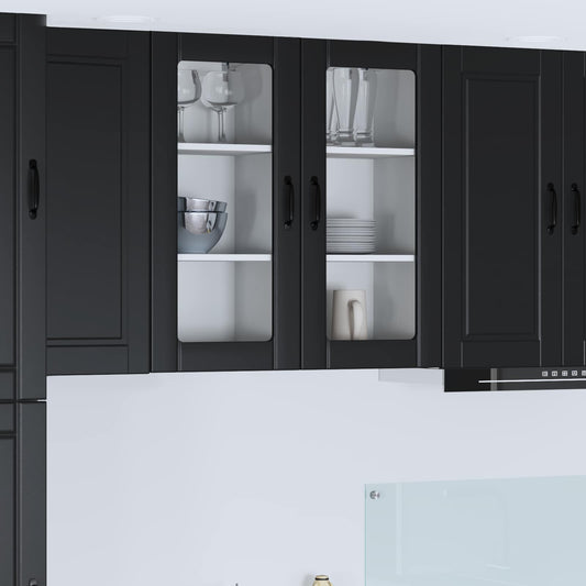 Wall Glass Cabinet PORTO 2 pcs Black Engineered Wood