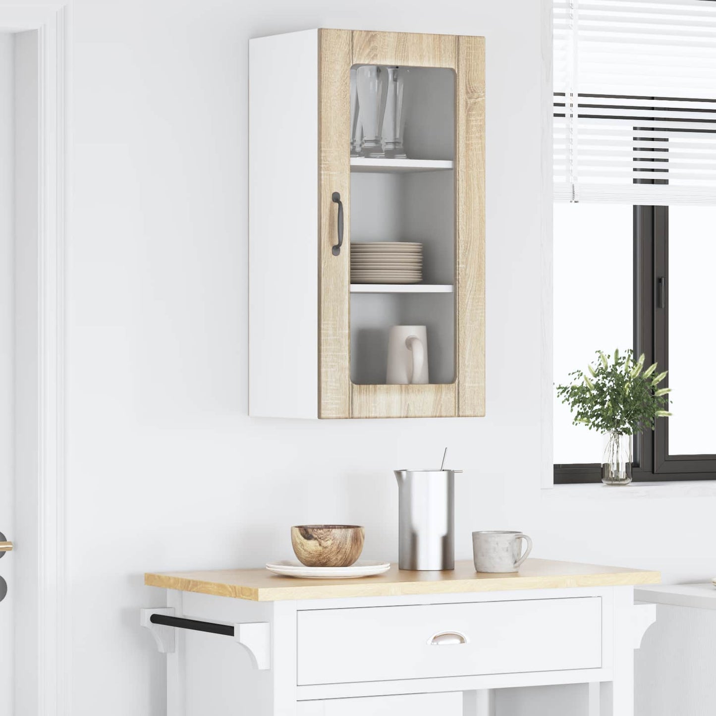 Wall Glass Cabinet PORTO Sonoma Oak 40 x 31 x 80 cm