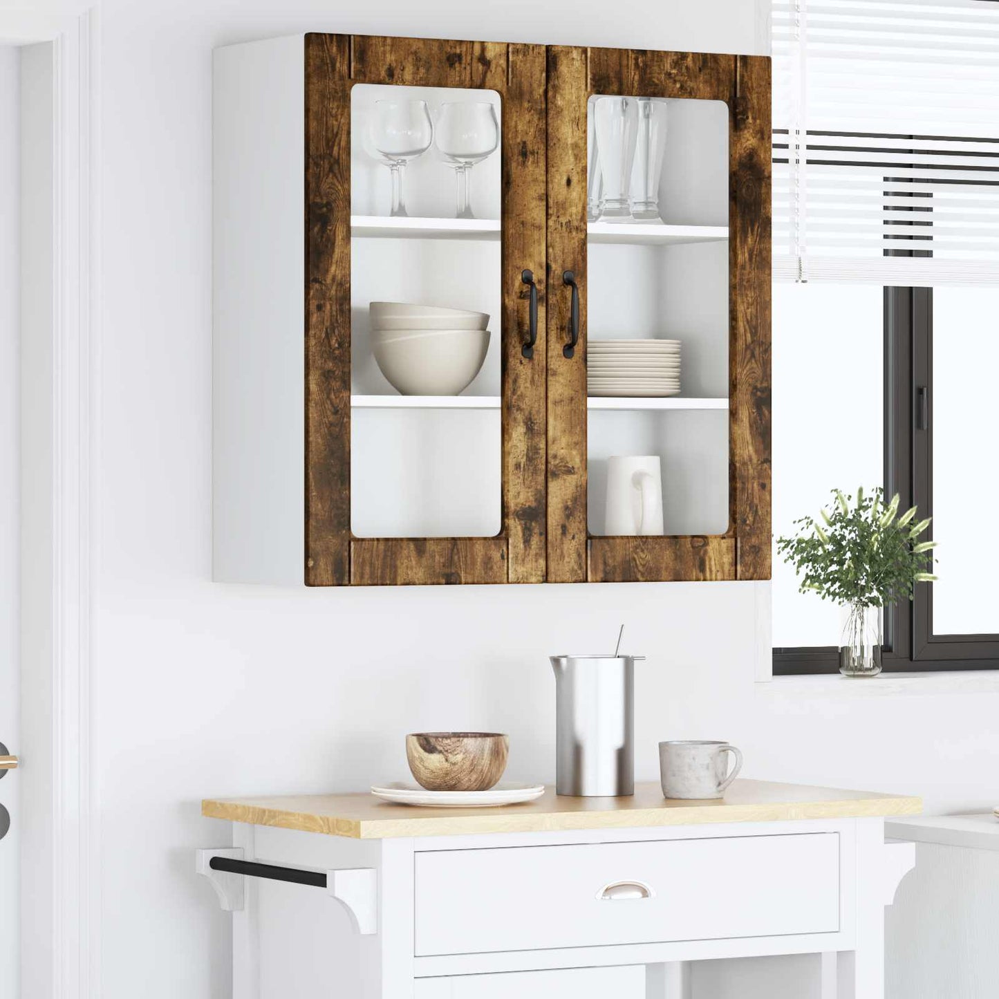 Wall Glass Cabinet PORTO Smoked Oak 80 x 31 x 80 cm
