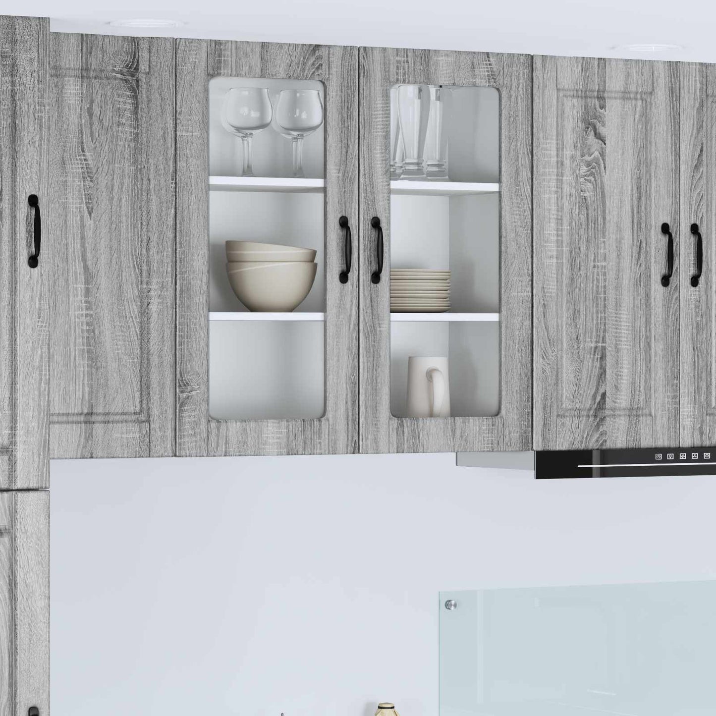 Wall Glass Cabinet PORTO Grey Sonoma 80 x 31 x 80 cm