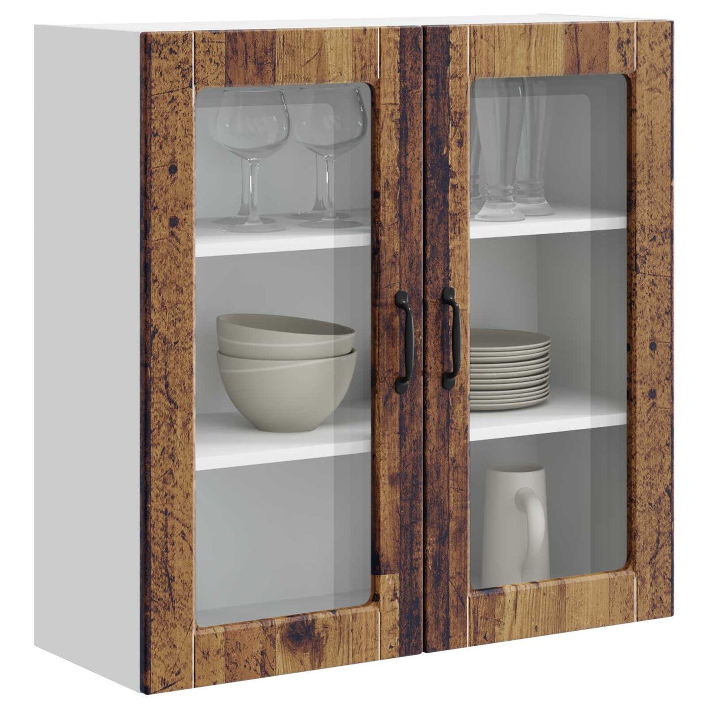 Wall Glass Cabinet PORTO Old Wood 80 x 31 x 80 cm