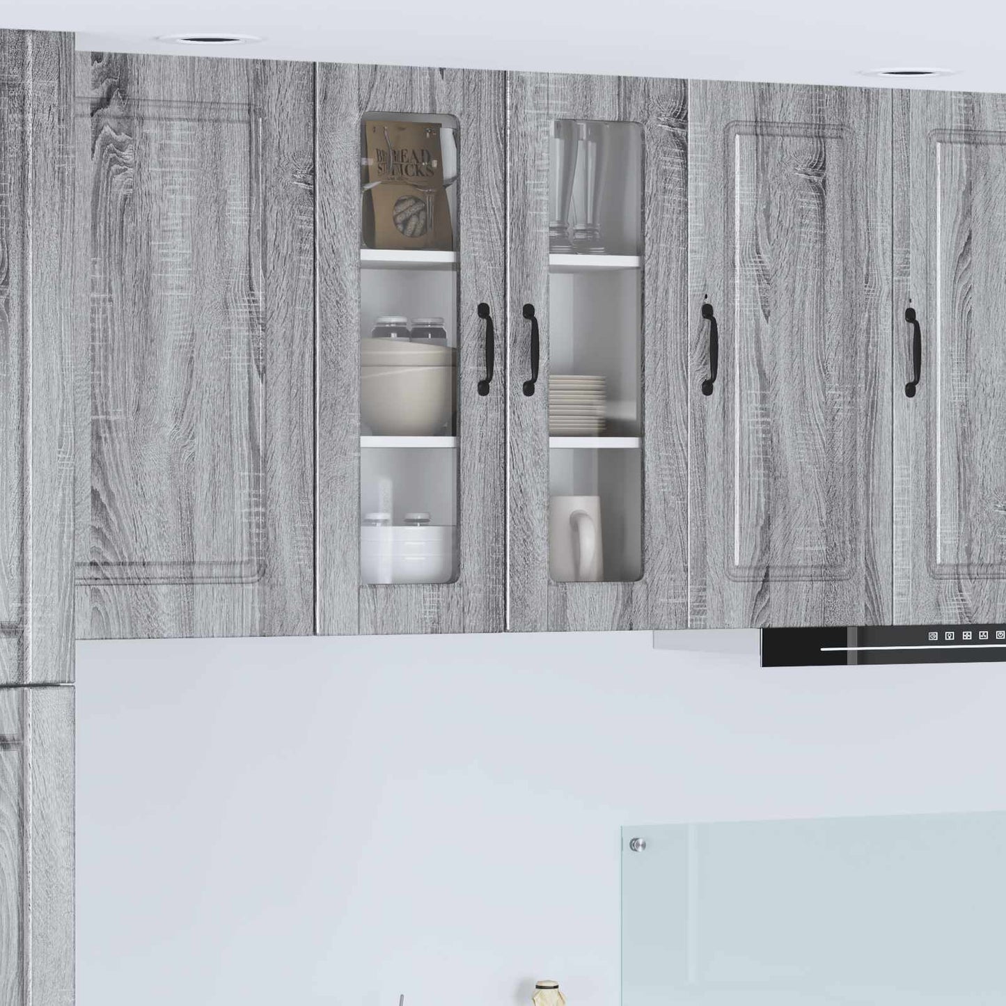 Wall Glass Cabinet PORTO Grey Sonoma 60 x 31 x 80 cm