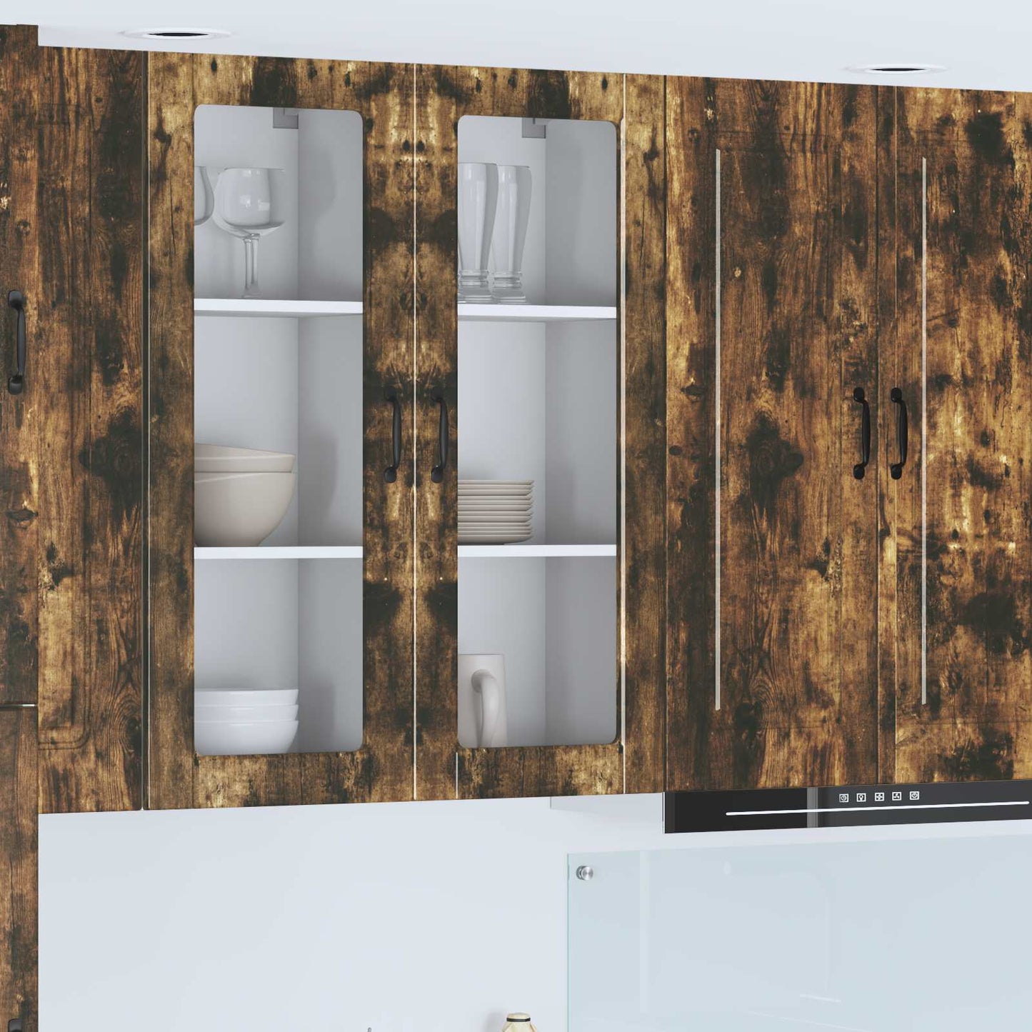 Wall Glass Cabinet PORTO Smoked Oak 40 x 31 x 100 cm