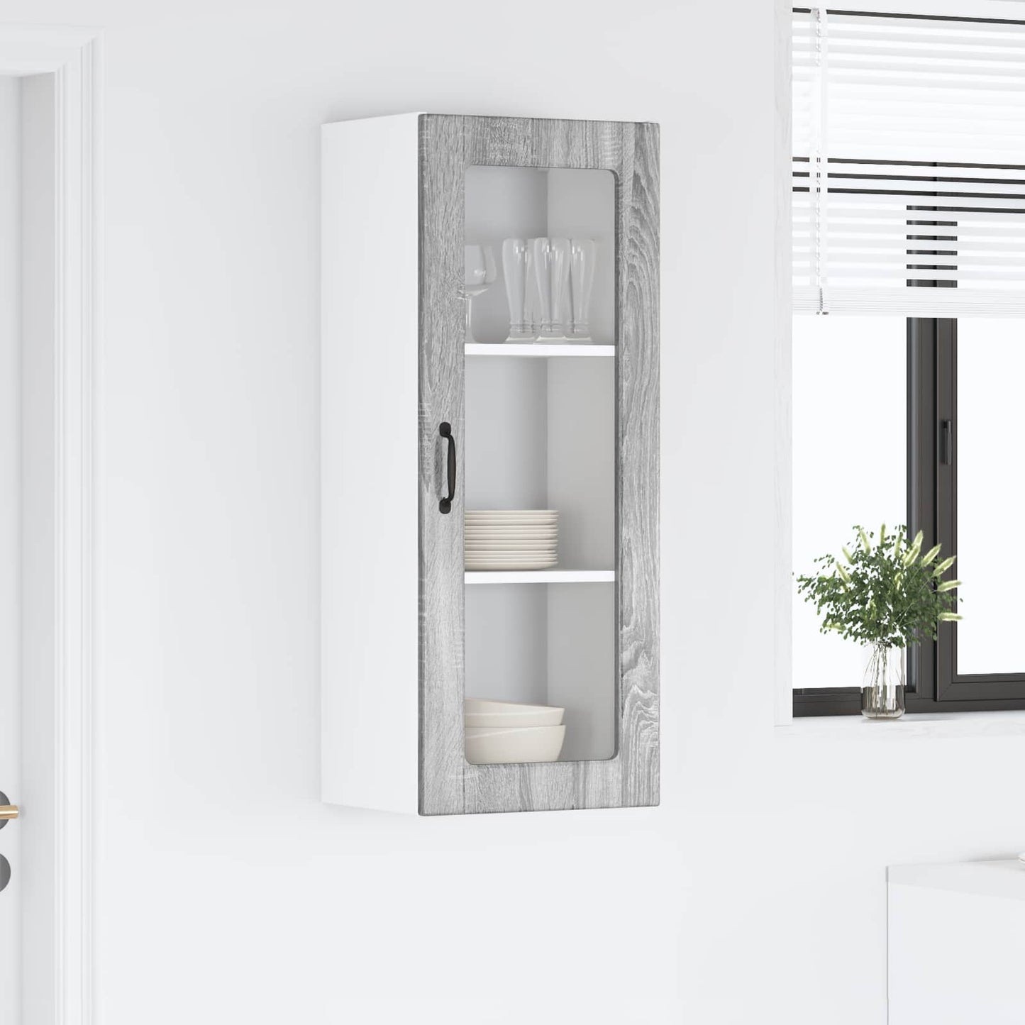 Wall Glass Cabinet PORTO Grey Sonoma 40 x 31 x 100 cm