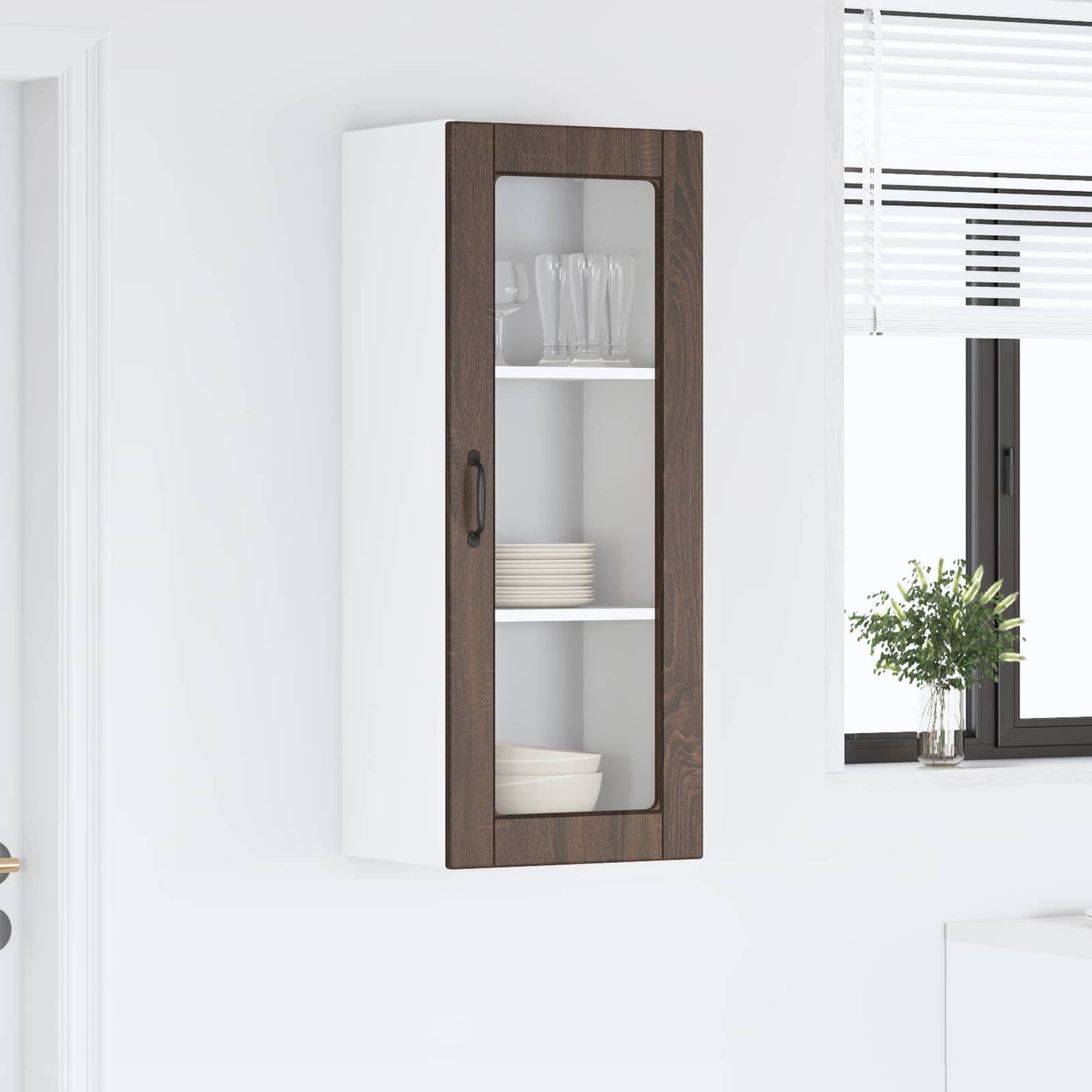 Wall Glass Cabinet PORTO Brown Oak 40 x 31 x 100 cm