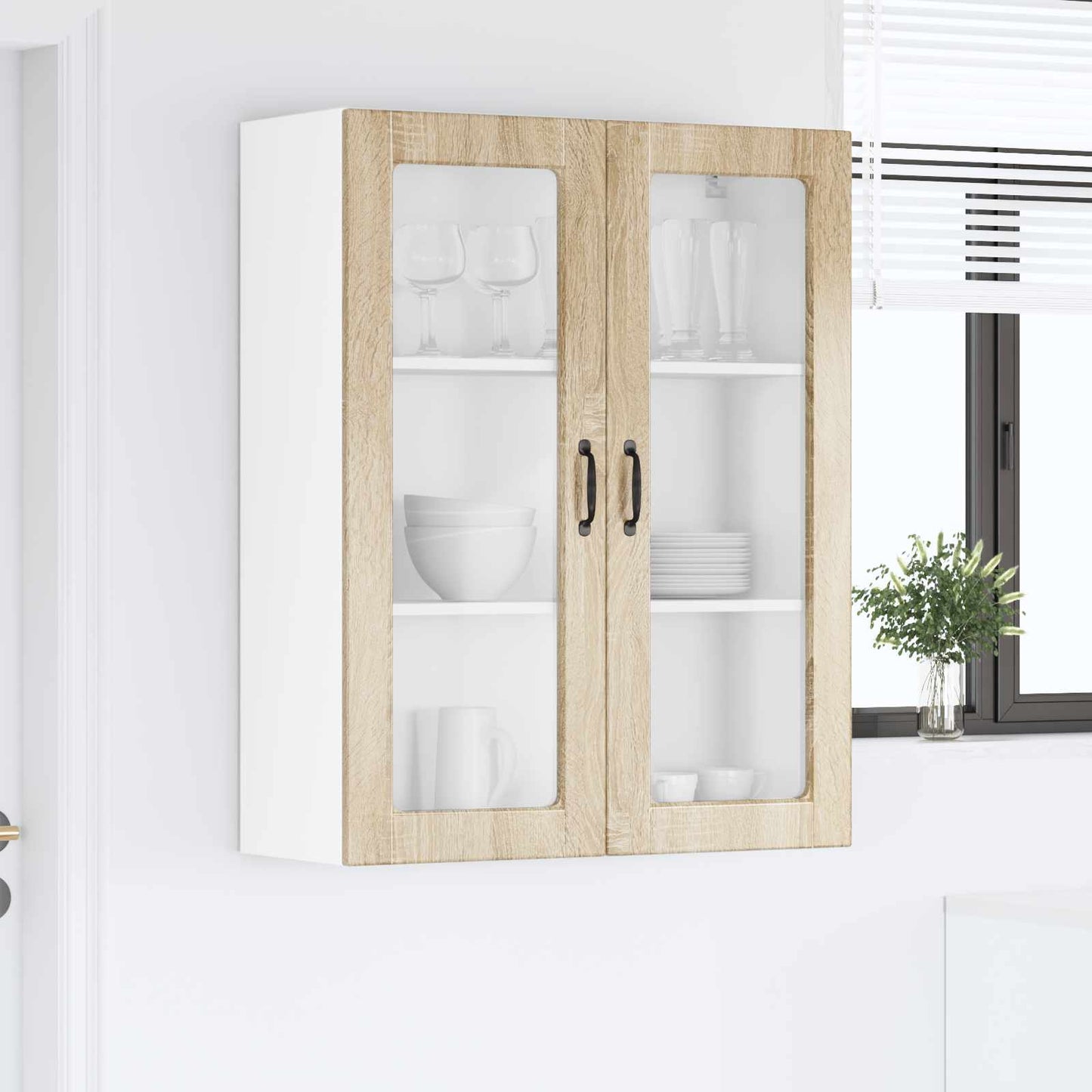 Wall Glass Cabinet PORTO Sonoma Oak 80 x 31 x 100 cm