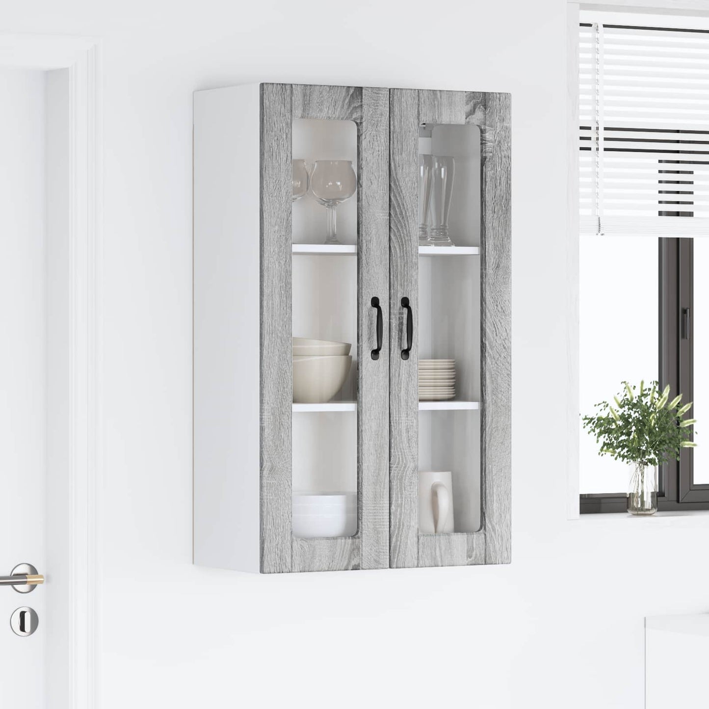 Wall Glass Cabinet PORTO Grey Sonoma 60 x 31 x 100 cm