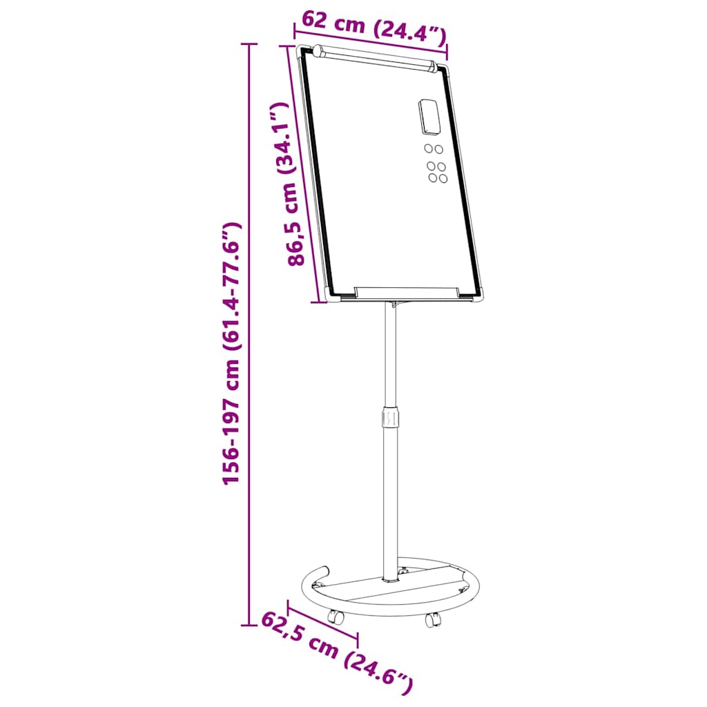 Magnetic Whiteboard Grey and White 62 x 62.5 x 197 cm EPS