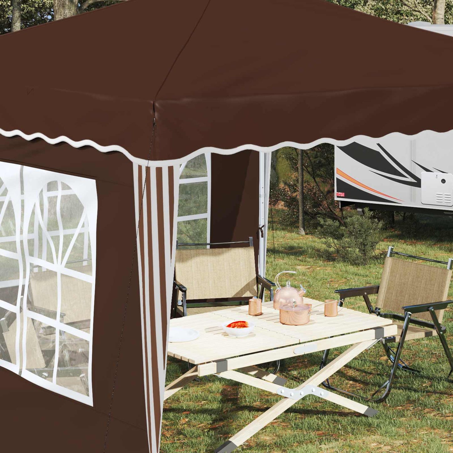 Pop-up Party Tent 288 x 288 x 245 cm Brown Oxford Fabric