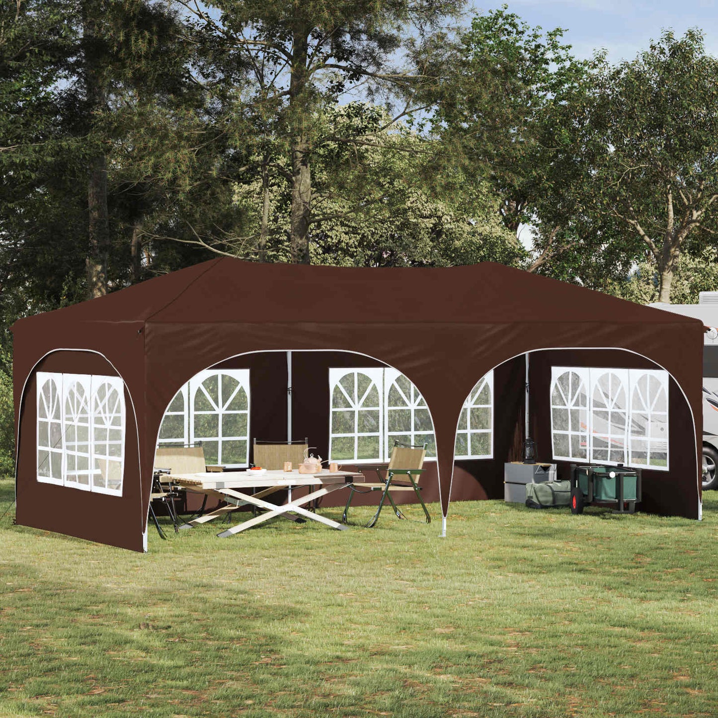 Pop-up Party Tent 575 x 288 x 245 cm Brown Oxford Fabric