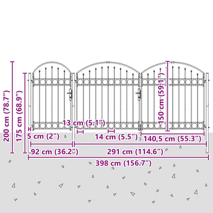 Garden Fence Gate with Arched Top Assen Grey 400 x 100 cm Steel
