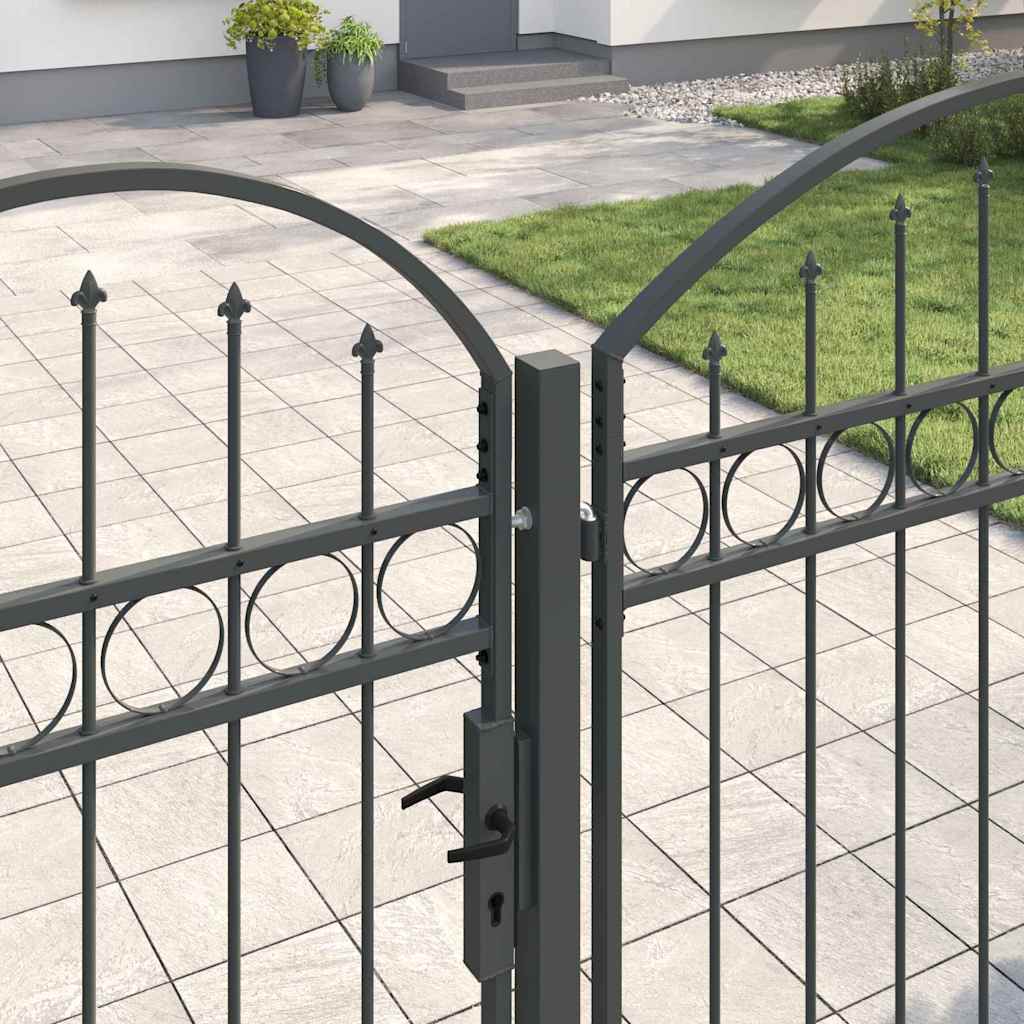 Garden Fence Gate with Arched Top Assen Grey 400 x 125 cm Steel