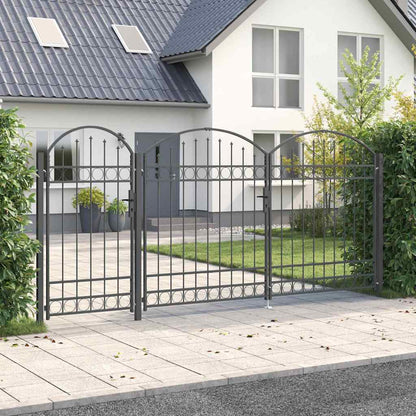 Garden Fence Gate with Arched Top Assen Grey 400 x 125 cm Steel