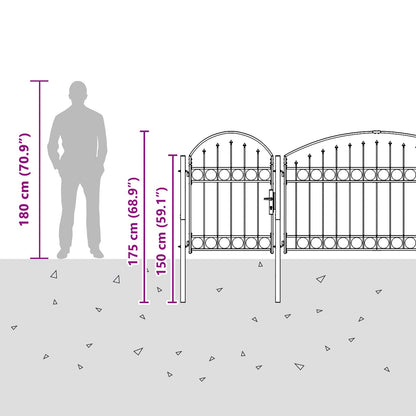 Garden Fence Gate with Arched Top Assen Grey 500 x 75 cm Steel