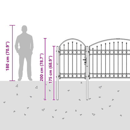 Garden Fence Gate with Arched Top Assen Grey 500 x 100 cm Steel