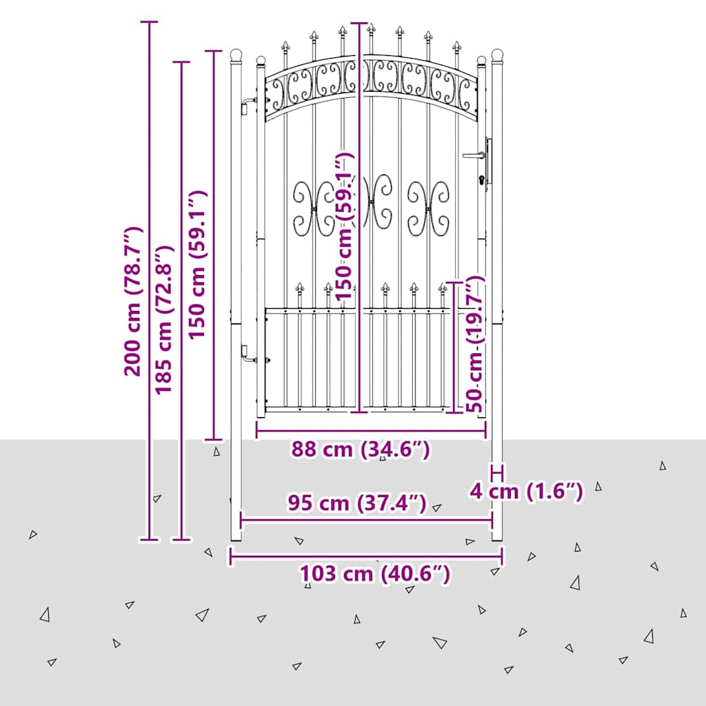 Fence Gate with Spear Top KAMPEN 103 x 200 cm Steel Grey