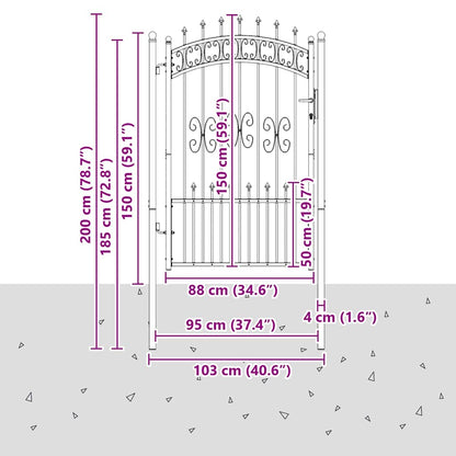 Fence Gate with Spear Top KAMPEN 103 x 200 cm Steel Grey