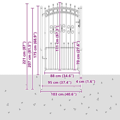 Fence Gate with Spear Top KAMPEN 103 x 175 cm Steel Grey