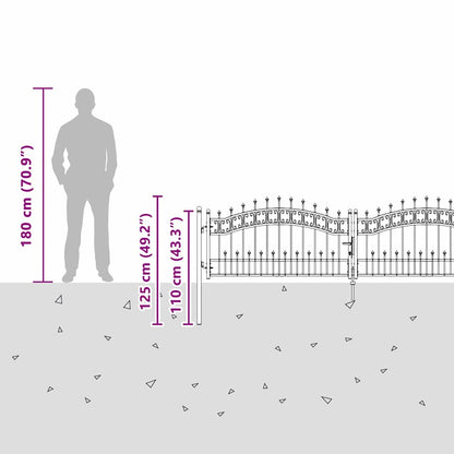 Fence Gate with Spear Top KAMPEN 305 x 75 cm Steel Grey